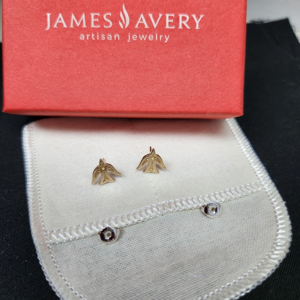 James Avery Retired 14k Gold Dove Detailed Post Backs Are Avery 925  With Box - Picture 6 of 16